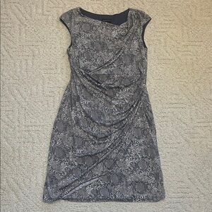 Elegant gray white snake print asymmetrical crossover sleeveless dress size 16